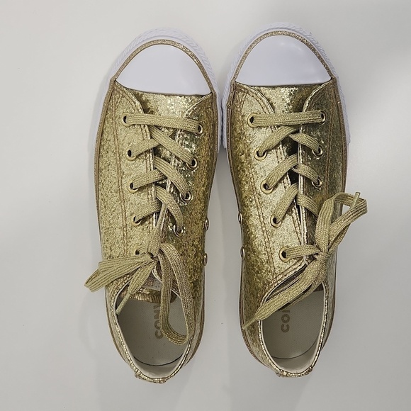Converse All Star Chuck Taylor Sneakers Shoes Gold Sparkle Glitter Youth Sz 3 - Picture 6 of 14